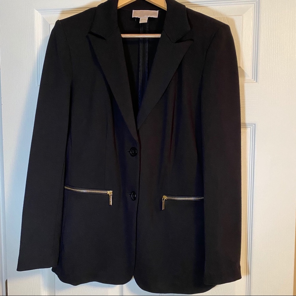 Women's Black Blazer Jacket with Gold Zipper Details